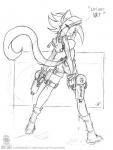 anthro breasts butt extended_arms female hair head_turned heart_symbol holding_object holding_toy holding_toy_gun nipples nude solo standing straight_legs tail toy toy_gun water_gun wide_stance conditional_dnp jollyjack sequential_art kat_vance domestic_cat felid feline felis mammal monochrome sketch