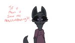 anthro black_sclera breasts clothed clothing dialogue ears_up female fluffy looking_at_viewer simple_background solo talking_to_viewer text white_background toxis torrin_(toxis) mammal unknown_species english_text