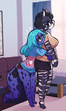 anthro anthro_on_anthro barefoot black_hair bottomwear breasts clothed clothed_anthro clothed_female clothing curtains duo feet female female/female female_anthro furniture green_eyes green_hair hair heart_symbol inside lgbt_pride looking_down looking_up pride_colors purple_body shirt short_hair shorts smile sofa standing surprised tail topwear transgender_pride_colors underwear window eerieviolet equid equine gecko lizard mammal reptile scalie zebra 2023 digital_media_(artwork) hi_res trans_(lore) trans_woman_(lore)