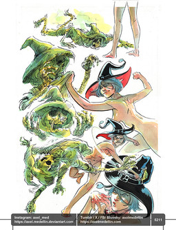5_fingers bent_legs black_clothing black_hat black_headwear blowing_on_hand blue_eyes blue_hair closed_smile clothed clothed_female clothed_humanoid clothing convenient_censorship dress duo empty_eye_sockets eyelashes face_punch female female_human female_humanoid fight fingers fist furrowed_brow furrowed_eyebrows green_body green_clothing green_dress green_hat green_headwear hair hat hat_only headgear headgear_only headwear headwear_only light liminal_spaces lying magic_user midair mostly_nude mostly_nude_female mostly_nude_human mouth_closed not_furry number on_front punch simple_background smile standing tan_body tan_skin teeth text text_box white_background witch witch_hat axelmedellin inktober witch_(axelmedellin) ghost human humanoid mammal spirit 2025 artist_name colored dated english_description lighting multiple_scenes painting_(artwork) pen_(artwork) shaded signature traditional_media_(artwork) url