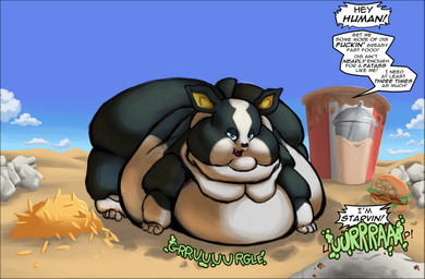 belly belly_on_ground beverage big_butt black_body black_fur black_nose blue_eyes bubble_butt burger burping butt chicken_meat chubby_cheeks desert double_chin fast_food fat_arms fat_face fat_rolls feral food food_wrappers fried_chicken fries fur gurgle_(sound_effect) looking_at_viewer male meat milkshake moobs morbidly_obese morbidly_obese_feral morbidly_obese_male obese obese_feral obese_male overweight overweight_feral overweight_male rumbling_stomach shake solo spread_legs spreading stain stuffing text thick_thighs white_body white_fur wrapper theelpida jojo's_bizarre_adventure stardust_crusaders iggy_(jjba) boston_terrier canid canine canis domestic_dog hunting_dog mammal molosser small_molosser terrier toy_dog english_text hi_res