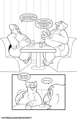 2_panel_comic 4_toes 5_fingers anthro beak belly beverage big_belly black_line_art bloated borderless_panel bottomwear claws closed_smile clothed clothing container crumbs cup date dialogue duo eyebrows eyes_closed eyewear featureless_chest feet fingers furniture glass glass_container glass_cup glasses half-closed_eyes happy huge_belly huge_thighs inside male male/male moobs mouth_closed narrowed_eyes obese obese_anthro obese_male open_mouth open_smile overweight overweight_anthro overweight_male plate pupils restaurant round_glasses shirt shorts smile speech_bubble speedo swimwear table talking_to_another talons tank_top text thick_eyebrows thick_thighs toe_claws toes topwear wearing_glasses nekocrispy andy_(nekocrispy) oliver_(nekocrispy) avian bird 2021 black_and_white comic digital_media_(artwork) english_text hi_res monochrome multiple_scenes url
