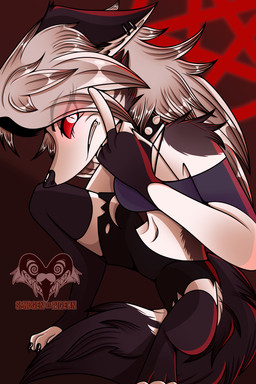 angry anthro ears_back female gesture growling hand_gesture middle_finger pivoted_ears solo smidgenofpigeon_(artist) hellaverse helluva_boss mythology loona_(helluva_boss) canid canid_demon canine demon hellhound mammal mythological_canine mythological_creature 2:3 absurd_res hi_res