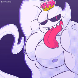 alternate_species anthro looking_at_viewer male muscular muscular_anthro muscular_male nipples not_furry nude open_mouth pecs simple_background solo fizzyjay luigi's_mansion mario_bros nintendo king_boo boo_(mario) ghost spirit 1:1 digital_media_(artwork) hi_res