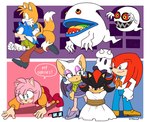 anthro bound clothing cosplay crossover_cosplay dialogue eyeshadow eyewear female footwear glasses group makeup male rope speech_bubble text thin_calves thin_legs thin_thighs wings domestic_maid hanna-barbera scooby-doo_(series) sega sonic_the_hedgehog_(series) amy_rose king_boom_boo knuckles_the_echidna miles_prower rouge_the_bat shadow_the_hedgehog sonic_the_hedgehog bat echidna eulipotyphlan ghost hedgehog mammal monotreme spirit absurd_res crossover english_text hi_res signature