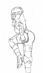 butt clothing female footwear genitals hair high_heels long_hair machine mask not_furry pussy shoes simple_background solo what white_background darkness789 bionicle lego hahli robot toa hi_res monochrome