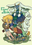 anthro barefoot blonde_hair clothed clothing duo ear_piercing feet flower gaming hair jewelry lily_(flower) long_hair male piercing plant playing_video_game text white_hair kanekoshake nintendo nintendo_switch tears_of_the_kingdom the_legend_of_zelda link rauru_(tears_of_the_kingdom) humanoid hylian zonai copyright_name hi_res