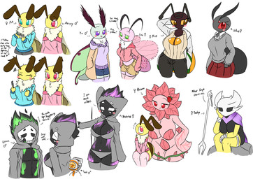 annoyed antennae_(anatomy) anthro armwear arthropod_abdomen big_breasts bikini biped black_body blue_eyes blush bottomwear breasts brown_body cleavage_cutout clothed clothing cutout dialogue elbow_gloves eyelashes female gloves green_eyes grey_body group handwear heart_tattoo hoodie insect_wings jacket legwear male melee_weapon midriff navel neck_tuft pants pink_eyes pubic_tattoo purple_eyes red_eyes school_uniform shorts simple_background skimpy skirt swimwear tattoo text thigh_highs topwear tuft two-piece_swimsuit uniform weapon white_background wings yellow_body yellow_eyes woebeeme hollow_knight_(franchise) team_cherry ami_(woebeeme) blossom_(woebeeme) fan_character grimm_(woebeeme) io_(woebeeme) mercury_(woebeeme) mica_(woebeeme) nocturne_(woebeeme) pluto_(woebeeme) tesky_(woebeeme) vidua_(woebeeme) ant arachnid arthropod bee elemental_creature honeypot_ant hymenopteran insect lepidopteran moth spider vessel_(species) 2022 absurd_res digital_media_(artwork) hi_res