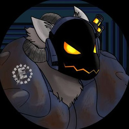 abstract_background angry anthro armor black_border border enclave_(fallout) inner_ear_fluff logo machine male power_armor tube tuft yellow_eyes yellow_mouth enclaveremant fallout microsoft humanoid protogen 1:1 low_res