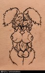 anthro bell bell_collar big_breasts big_penis breasts collar fluffy_ear freckles fur_collar genitals gynomorph hair horizontal_pupils horn huge_penis intersex penis pupils thick_thighs sheebibites sheebi bovid caprine lagomorph leporid mammal rabbit sheep absurd_res hi_res traditional_media_(artwork)