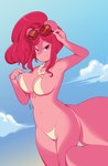 anthro big_breasts bikini breasts camel_toe clothed clothing eyewear female hair looking_at_viewer navel partially_visible_vulva red_eyes red_hair smile solo sunglasses swimwear triangle_bikini two-piece_swimsuit miu raspberry_(miu) mammal rodent sciurid digital_media_(artwork) shaded