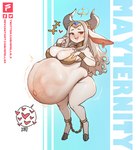 anthro big_breasts breasts cleavage clothed clothing ear_piercing ear_ring female hyper hyper_pregnancy piercing pregnant ring_piercing skimpy solo spellsx mayternity mayternity_2024 bovid caprine goat mammal hi_res