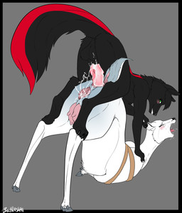 anal anal_penetration animal_genitalia animal_penis anthro anthro_on_feral anthro_penetrating anthro_penetrating_feral anus ass_up backsack balls bdsm bestiality biped black_border blush bodily_fluids bondage border bound butt canine_genitalia canine_penis clitoris crying cum cum_in_ass cum_in_vagina cum_inside cum_splatter drooling duo ear_pull erection female female_on_anthro female_penetrated feral feral_penetrated forced from_behind_position gaping gaping_vagina genital_fluids genitals interspecies male male/female male_on_feral male_penetrating male_penetrating_female mounting naughty_face nude on_top on_top_of open_mouth orgasm penetration penis perching_position quadruped rape saliva sex tears teats tongue tongue_out udders vulva vulva_to_ass backlash91 conditional_dnp canid canine canis deer mammal wolf digital_media_(artwork) hi_res signature
