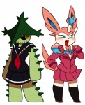 anthro bottomwear clothing duo female plant simple_background skirt white_background rino563 nintendo pokemon cacturne eeveelution elemental_creature flora_fauna generation_3_pokemon generation_6_pokemon humanoid pokemon_(species) sylveon