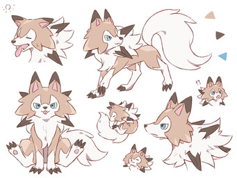 ambiguous_gender blue_eyes bodily_fluids brown_body brown_fur claws curled_up eyes_closed fangs featureless_crotch feral fur happy heat_(temperature) interrobang looking_at_viewer multicolored_body pawpads paws sitting solo sweat tail teeth tongue tongue_out two_tone_body white_body white_fur nekogyo122 nintendo pokemon canid canine generation_7_pokemon lycanroc mammal midday_lycanroc pokemon_(species) 2023 4:3 absurd_res hi_res