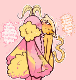 antennae_(anatomy) anthro blush blush_lines bodily_fluids duo kissing male male/male sweat tail thought_bubble bean0tastic dryoca_(bean0tastic) twig_(bean0tastic) arthropod felid feline insect lepidopteran mammal moth rosy_maple_moth absurd_res hi_res tagme