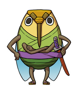 4_arms ambiguous_gender anthro asian_clothing clothing east_asian_clothing footwear japanese_clothing katana looking_at_viewer melee_weapon multi_arm multi_limb sandals shoes simple_background solo sword weapon white_background unknown_artist level-5 yo-kai_watch arthropod cadin_(yo-kai_watch) cicada insect true_bug full-length_portrait official_art portrait