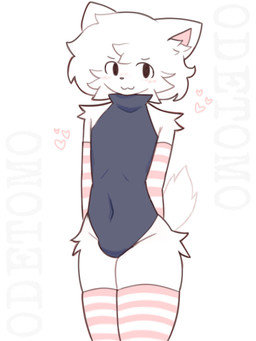 >:3 anthro armwear black_clothing black_eyes black_legwear black_leotard black_nose black_thigh_highs blush blush_lines clothing femboy fluffy fluffy_tail fur heart_symbol inner_ear_fluff legwear leotard long_tail looking_at_viewer male male_anthro navel paws pink_armwear pink_blush pink_clothing pink_heart pink_inner_ear pink_legwear pink_stripes pink_thigh_highs sharp_teeth simple_background solo stripes tail teeth thigh_highs tuft white_armwear white_background white_body white_clothing white_fur white_legwear white_stripes white_tail white_thigh_highs white_tuft oderox silly_cat_(mauzymice) domestic_cat felid feline felis mammal 3:4 hi_res
