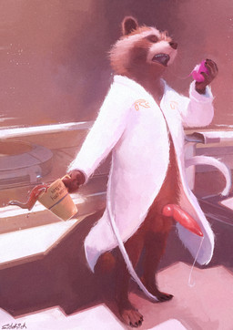 animal_genitalia animal_penis anthro balls beverage bodily_fluids brown_body brown_fur canine_genitalia canine_penis casual_erection casual_exposure clothing container cup erection eyes_closed feet fingers food fur genital_fluids genitals holding_container holding_cup holding_food holding_mug holding_object knot leaking_precum male mismatched_animal_penis mismatched_genitalia mismatched_penis morning_wood mug open_mouth penis precum precum_squirt robe robe_only saliva saliva_string solo standing tail teeth toes sidekick guardians_of_the_galaxy marvel rocket_raccoon mammal procyonid raccoon digital_media_(artwork)