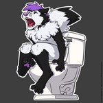 anthro black_body black_fur claws curling_toes eyes_closed feces feet fur grey_background hair humor implied_scat male open_mouth outline pain pawpads pink_mouth pooping pooping_in_toilet purple_hair purple_pawpads purple_snout simple_background sitting sitting_on_toilet solo toilet white_body white_fur white_outline kemira ajax_(lonewolf40) canid canine canis domestic_dog husky hybrid mammal nordic_sled_dog spitz wolf wolfdog 2023 artist_name digital_media_(artwork) hi_res