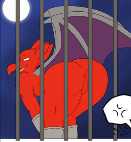 anklet anthro anus anus_only bars bent_over big_butt bracelet butt empty_eyes featureless_crotch full_moon humanoid_pointy_ears jewelry male membrane_(anatomy) membranous_wings moon night nude pointy_ears presenting presenting_hindquarters prison_bars prison_cell rear_view red_body smile solo wings macro710 thatweirdguy capcom demon's_crest gargoyle's_quest ghosts_'n_goblins firebrand demon gargoyle red_arremer digital_media_(artwork)