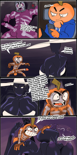 abdominal_bulge all_fours angry angry_sex balls big_breasts big_penis bodily_fluids bottomwear breasts butt cellphone clothing costume cross-popping_vein dialogue doggystyle duo electronics erection feet female female_penetrated fingers food from_behind_position fruit genital_fluids genitals halloween_costume hat hate_sex headgear headwear holding_cellphone holding_head holding_object holding_phone holding_smartphone holidays hoodie huge_penis humanoid_genitalia humanoid_on_humanoid humanoid_penetrated humanoid_penetrating humanoid_penetrating_humanoid humanoid_penis male male/female male_penetrating male_penetrating_female muscular muscular_humanoid muscular_male nipples not_furry nude open_mouth penetration penile penis phone plant profanity rough_sex sex shorts simple_background smartphone smile spread_legs spreading teeth text toes topwear vaginal jackofak halloween elemental_creature elemental_humanoid flora_fauna food_creature food_humanoid fruit_humanoid humanoid living_fruit monster plant_humanoid comic digital_media_(artwork) english_text hi_res