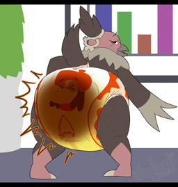 accessory ambiguous_gender anthro beak big_diaper blush blush_lines bodily_fluids brown_body brown_feathers brown_tail butt butt_focus clothed clothing diaper diaper_only diaper_transformation duo feather_hair feathers feces feet floor genital_fluids gloves_(marking) grey_beak grey_body grey_feathers grey_talons hair_accessory heart_symbol inside leg_markings looking_back looking_pleasured markings multicolored_body multicolored_feathers open_beak open_mouth open_smile pink_body plant plant_pot pooping potted_plant presenting presenting_hindquarters pseudo_hair rear_view smile socks_(marking) soiled_diaper soiling soiling_diaper standing sweatdrop_(iconography) tail tail_feathers talons text toes topless unclean_diaper urine used_diaper using_diaper wall_(structure) wearing_diaper wet_diaper wetness_indicator shadyadi nintendo pokemon carrie_(screweverything) meek_(wiprogress) animate_inanimate diaper_creature generation_2_pokemon generation_5_pokemon pokemon_(species) smeargle vullaby 2024 artist_name full-length_portrait hi_res letterbox portrait signature nonbinary_(lore)