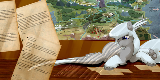 ambiguous_gender blue_eyes feathered_wings feathers feral grey_hair hair hooves inside lying map note quadruped solo tail wings severus hasbro my_little_pony mythology fan_character stormfront equid equine mammal mythological_creature mythological_equine pegasus 2013 absurd_res hi_res