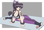 anthro arm_tattoo arm_tuft big_breasts big_butt black_eyeshadow black_hair breasts butt eye_through_hair eyebrow_piercing eyebrow_through_hair eyebrows eyeshadow facial_piercing female flare_pants flexible floppy_ears hair looking_at_viewer makeup pawpads piercing ponytail purple_eyes raised_tail simple_background smile smiling_at_viewer solo tail tail_tuft tattoo translucent translucent_hair tuft wide_hips wrist_tuft zelripheth alys_faiblesse_(zelripheth) canid canine canis domestic_dog mammal poodle standard_poodle absurd_res hi_res