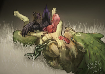 anal anal_penetration anal_tugging anatomically_correct anatomically_correct_genitalia anatomically_correct_penis animal_genitalia animal_penis anus belly_up black_body black_feathers bound canine_genitalia canine_penis chain chained cloaca dominant duo feathers feral feral_on_feral feral_penetrated feral_penetrating feral_penetrating_feral fur gaping gaping_cloaca genitals grass grass_field green_body green_fur internal knot knot_root knotted_penis knotting larger_dom looking_back looking_pleasured lying male male/male on_back on_bottom on_top open_mouth orifice_tugging paws penetration penis plant purple_body purple_feathers raised_leg raised_tail reverse_cowgirl_position sex simple_background size_difference smaller_penetrated tail tongue tongue_out unknotting el_kyze nintendo the_legend_of_zelda arkid_(plaguepilot) link_(wolf_form) avian bird canid canine canis corvid corvus_(genus) mammal oscine passerine raven wolf hi_res