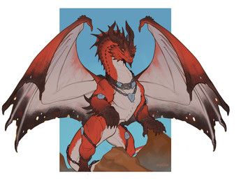 feral horn male quadruped red_body solo tail wings deaddragonp european_mythology mythology thaurendrakh_(krolnazstaesin) dragon mythological_creature mythological_scalie scalie western_dragon absurd_res hi_res tagme