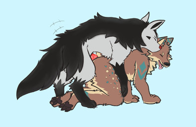 all_fours anatomically_correct anthro bestiality bodily_fluids cum cum_while_penetrated doggystyle duo eyes_closed feral from_behind_position genital_fluids genitals knot male male/male male_penetrating mounting penetration sex tongue tongue_out tyberus nintendo pokemon warwick_snacks canid canine canis generation_3_pokemon mammal mightyena pokemon_(species) wolf hi_res