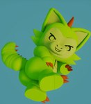 3d_(artwork) ambiguous_gender anthro auriwooosh big_butt big_ears big_tail butt butt_focus cheek_tuft chibi chupacabra_(my_little_monsters) claws digital_media_(artwork) facial_tuft green_body looking_at_viewer looking_back orange_claws orange_spikes presenting presenting_hindquarters raised_leg rec_room reptile scalie smug_face snout solo tail thick_thighs toony tuft