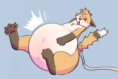 air_inflation ambiguous_gender anal_inflation anthro belly belly_grab blush fluffy fluffy_tail hose hose_inflation inflation pawpads solo tail saberbutt canid canine fox mammal