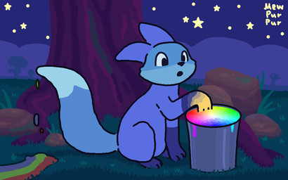 ambiguous_gender blue_body blue_fur bucket color_wheel container detailed_background feral fur grass moss night paint plant rock sky solo star starry_sky surprised tail toony tree mewpurpur vicki_(godsvg) canid canine fox mammal 16:10 digital_media_(artwork) widescreen