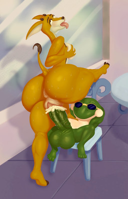 anthro big_butt big_penis bodily_fluids butt cum cum_inside duo female genital_fluids genitals huge_butt huge_penis larger_female male male/female nude outside penis public public_sex sex size_difference vein veiny_penis wide_hips arekage king_of_fools amphibian antelope bovid frog gazelle mammal absurd_res hi_res