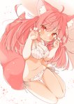 blush bra breasts cleavage clothed clothing female hair panties pink_hair red_eyes solo underwear minato_yuu animal_humanoid canid canid_humanoid canine canine_humanoid fox_humanoid humanoid mammal mammal_humanoid 2020 hi_res