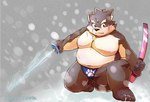 anthro asian_clothing belly bulge claws clothing east_asian_clothing fundoshi fur grey_body grey_fur japanese_clothing katana male melee_weapon musclegut muscular pecs scar solo sword toe_claws underwear weapon weapon_sheath yukino_kouta lifewonders tokyo_afterschool_summoners moritaka_(tas) canid canine canis domestic_dog mammal