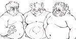 anthro belly blush group male navel overweight overweight_male shirtless smile trio exe_exem lifewonders tokyo_afterschool_summoners alp_(tas) chubby_protagonist_(tas) protagonist_(tas) vapula_(tas) bear felid giant_panda human lion mammal pantherine sketch