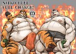 abs anthro asian_clothing belly biceps blush bodily_fluids clothing duo east_asian_clothing erection erection_under_clothing fundoshi fur japanese_clothing kemono male male/male mawashi moobs musclegut muscular orange_body orange_fur overweight overweight_male stripes sweat text underwear white_body white_fur kotobuki mihoyo zenless_zone_zero nitro_fuel_bear nitro_fuel_tiger bear felid mammal pantherine polar_bear tiger ursine 2024 absurd_res english_text hi_res