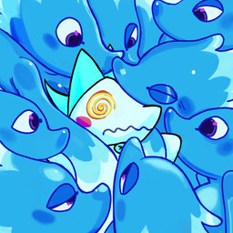 anthro arms_over_shoulders bedroom_eyes blue_body blush blush_stickers clothed clothing crowded cuddling female female_anthro group half-closed_eyes holding_another narrowed_eyes nuzzling pink_cheeks seductive snout spiral spiral_eyes stunned surrounded surrounded_by_females water wavy_mouth freaky_frohicky deltarune sonic_surrounded_by_amy_plush_dolls undertale_(series) miss_mizzle tasque_manager aquatic cetacean darkner digital_creature dolphin elemental_creature felid feline mammal mizzle_(deltarune) toothed_whale water_creature 1:1 2025 blue_theme english_description hi_res