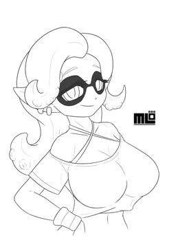 big_breasts breasts clothing ear_piercing ear_ring exercise female piercing ring_piercing shirt solo t-shirt topwear wristband mi_lan nintendo splatoon absurd_res hi_res monochrome