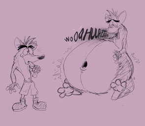 anthro belly big_belly bottomwear burping clothing deep_navel fingerless_gloves footwear fur gloves hair hand_on_belly handwear huge_belly male morbidly_obese morbidly_obese_anthro morbidly_obese_male navel nude obese obese_anthro obese_male open_mouth overweight overweight_anthro overweight_male shoes shorts sitting solo sound_effects standing teeth text tongue tongue_out wide_eyed scudmum activision crash_bandicoot_(series) crash_bandicoot bandicoot mammal marsupial 2026 english_text hi_res