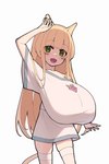 5_fingers big_breasts blonde_hair breasts clothing female fingers green_eyes hair huge_breasts legwear long_hair looking_at_viewer open_mouth simple_background smile solo stockings white_background kaedeno_yuu reimu_(kaedeno_yuu) animal_humanoid cat_humanoid felid felid_humanoid feline feline_humanoid humanoid mammal mammal_humanoid 2023 2:3 hi_res