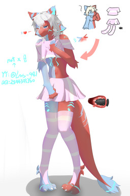 anthro blush bottomwear clothed clothing crop_top crossdressing crossdressing_male femboy hair heterochromia in_heat legwear male plug_(sex_toy) plug_insertion sex_toy shirt shy skirt solo stockings topwear white_hair error481 mythology dragon mythological_creature mythological_scalie scalie 2:3 absurd_res hi_res