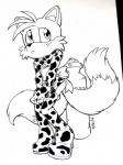 animal_print anthro armwear blush canid canine clothed clothing cow_print crossdressing dipstick_tail elbow_gloves fox gloves handwear kandlin male mammal markings miles_prower multi_tail multicolored_tail sega simple_background solo sonic_the_hedgehog_(series) tail tail_markings thin_calves thin_legs thin_thighs white_background