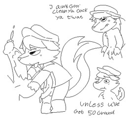 anthro balls blush clothed clothing erection flat_cap fur genitals hat headgear headwear licking male nude penis text tongue tongue_out young young_anthro young_male kinkykong animal_crossing nintendo kicks_(animal_crossing) mammal mephitid skunk striped_skunk 1:1 black_and_white digital_media_(artwork) english_text low_res monochrome