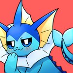 >:3c ambiguous_gender blue_body blue_eyes blue_skin blush blush_lines fin kemono looking_at_viewer mischievous_smile narrowed_eyes paw_in_face red_background simple_background solo tail tail_fin park_horang nintendo pokemon eeveelution generation_1_pokemon pokemon_(species) vaporeon 1:1 2021 hi_res