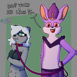 angry belly_nipples big_breasts blush blush_lines breasts collar crossed_arms dominant duo female larger_dom leash leashed_collar male male/female pink_body simple_background size_difference slightly_chubby slightly_chubby_female smaller_female talking_to_viewer text conditional_dnp fylumi nintendo pokemon femlumi_(fylumi) mrgthebunny cinderace domestic_ferret generation_8_pokemon mammal mustelid musteline pokemon_(species) true_musteline weasel 1:1 artist_name hi_res signature