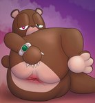 anthro anus aroused bear bedroom_eyes big_anus big_butt butt chunknudies claws clock dropout_bear feet finger_claws hi_res kanye_west looking_at_viewer male mammal narrowed_eyes presenting presenting_anus seductive solo spread_anus spread_butt spreading steam watch